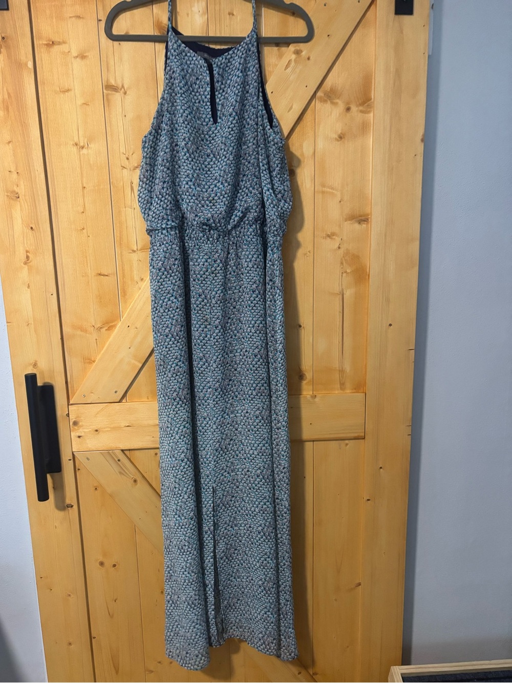 Daisy Fuentes Aqua Combo Halter Maxi Dress - Size L excellent condition